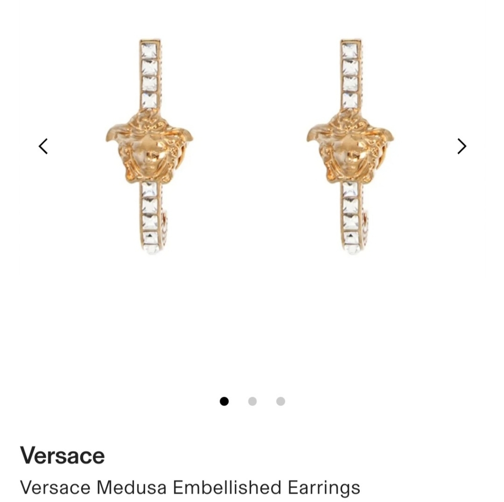 Versace unica earrings, gold plates brass with crystals, made in Italy